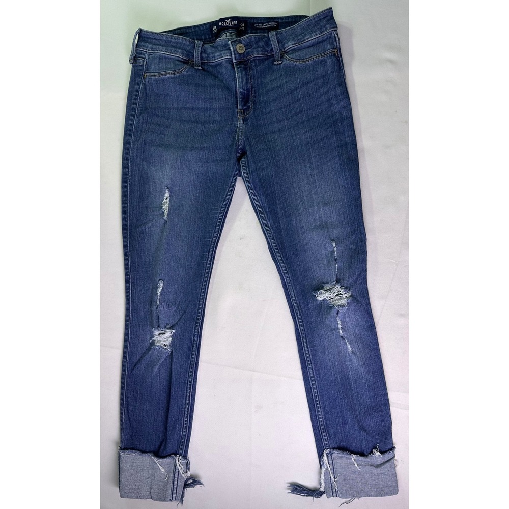 Hollister Low Rise Crop Jean Legging Advanced Stretch Distressed Blue Denim 9R
